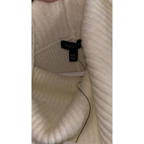 Talbots  Colorblock Cowlneck Poncho Size M/L Cream Gray Sweater  Soft NWT 99$ - Picture 2 of 9